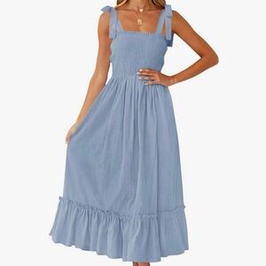 Zesica Summer Boho Tie Up Strap Ruffle A Line Midi Dress Size XL Blue